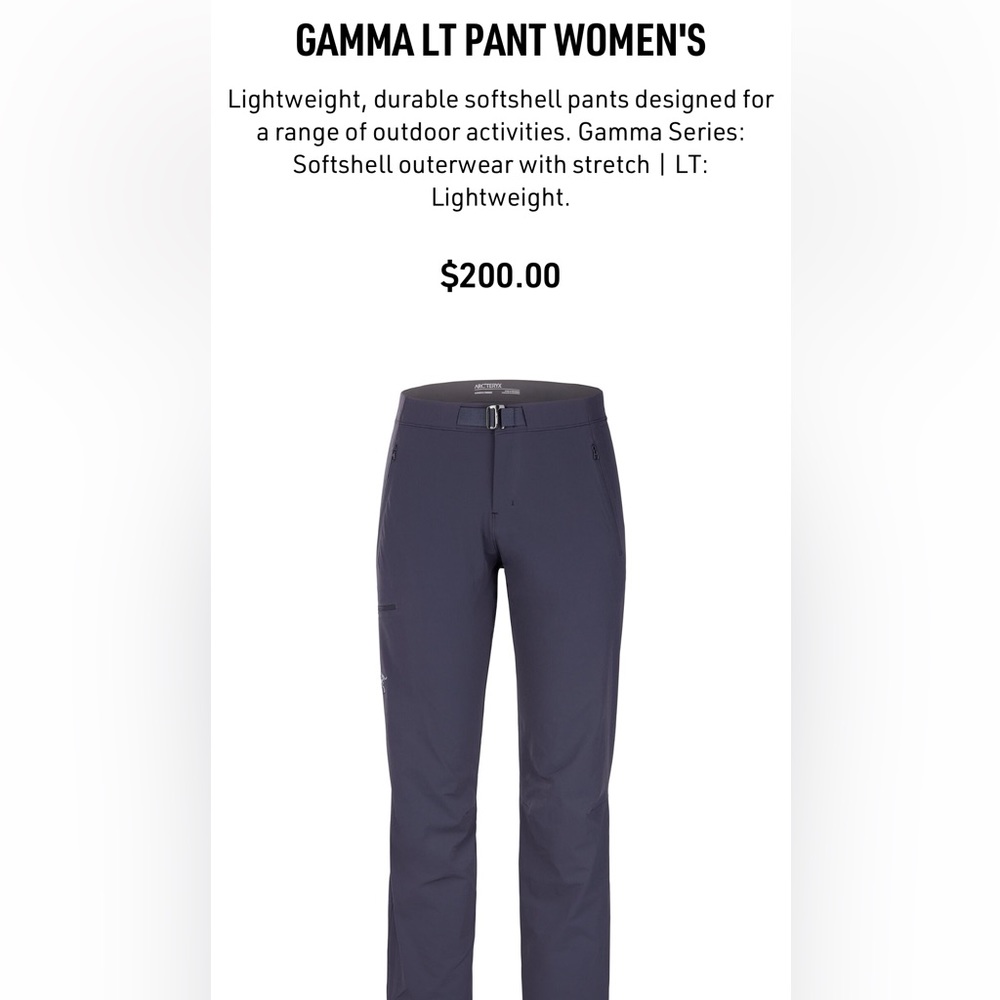 Arc’teryx Gamma LT Softshell pant size 8